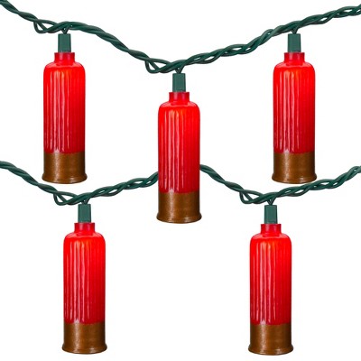 Northlight Set of 10 Red Shotgun Shell Novelty Lights - 6' Green Wire