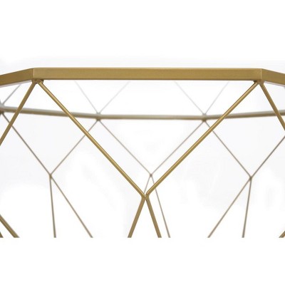 Gold Octagon Glass Top Coffee Table with Metal Base