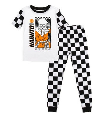 Naruto Classic Naruto Uzumaki Youth Boy's Black & White Checkered Short Sleeve Shirt & Sleep Pants Set