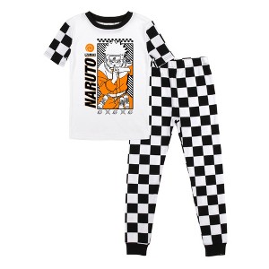 Naruto Classic Naruto Uzumaki Youth Boy's Black & White Checkered Short Sleeve Shirt & Sleep Pants Set - 1 of 4