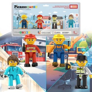 PICASSO-TILES Magnetic Tiles 4PCS Action Figures, City Characters Add-On Set for Magnet Block Construction, Educational Toy for Kids Age 3+ - 1 of 4