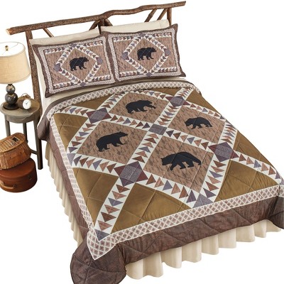 Collections Etc Northwoods Rustic Bear Patchwork 3-Piece Comforter Set