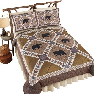 Collections Etc Northwoods Rustic Bear Patchwork 3-Piece Comforter Set - 1 of 3
