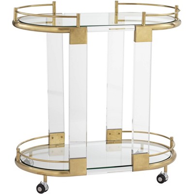 55 Downing Street Adaline 29 1/2" Wide Clear Acrylic and Gold Oval Bar Cart
