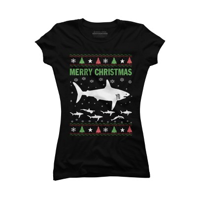 Junior's Design By Humans Shark Christmas By sophialada T-Shirt