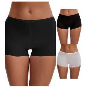 INSPIRE CHIC Ladies' Seamless Ice Silk Lace Trim Slip Shorts for Under Dresses Boyshorts 3 Packs - 1 of 4