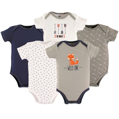 Image of Hudson Baby Infant Boy Cotton Bodysuits 5pk, Wild One, 6-9 Months