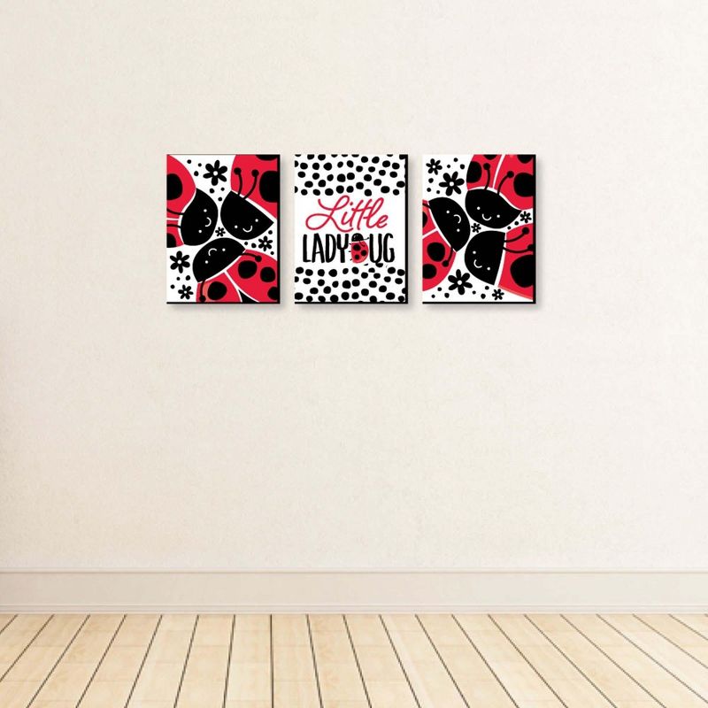 Big Dot of Happiness Happy Little Ladybug - Baby Girl Nursery Wall Art and Kids Room Decorations - Gift Ideas - 7.5 x 10 inches - Set of 3 Prints, 3 of 8