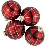 Northlight 4ct Red, Black and Gold Plaid Glass Ball Christmas Ornaments 3.25"
