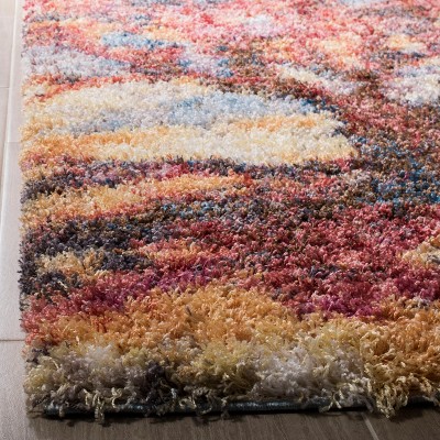 Rust and Blue Abstract Hand-Knotted Shag Rug 2'3" x 4'