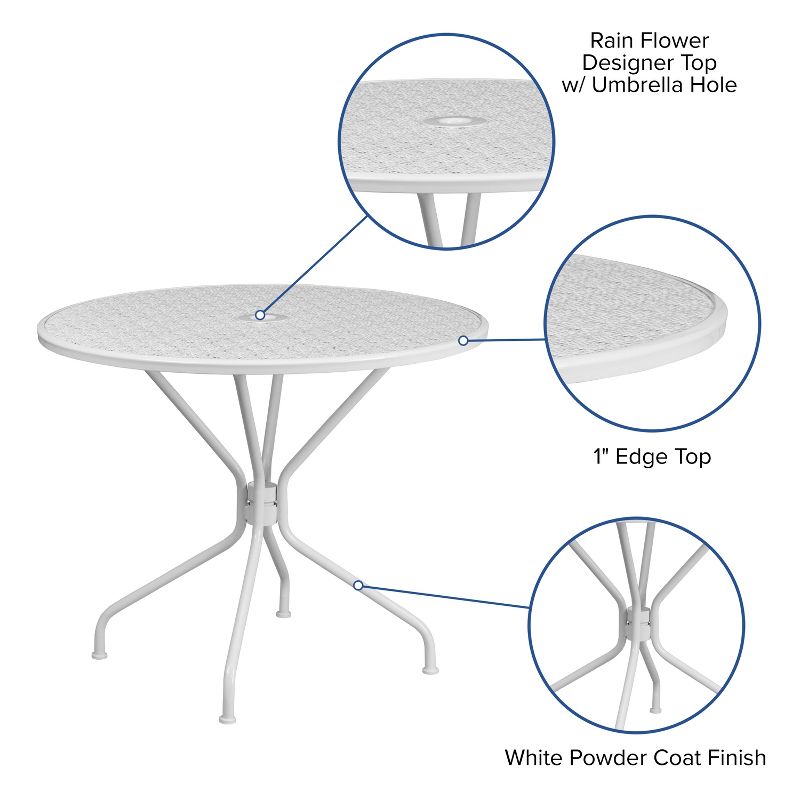 Emma and Oliver Commercial Grade 35.25" RD Indoor-Outdoor Steel Patio Table - Umbrella Hole, 3 of 8