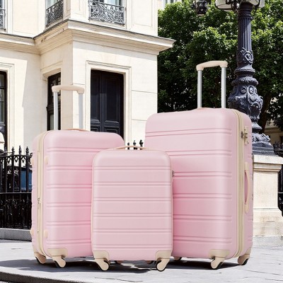 FURNIinspire Bag And Luggage Sets 3 Piece Luggage Set Spinner Suitcase with TSA Lock, Travel Options for Family Travel, light pink, 20" 24' 28"