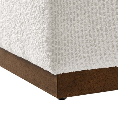 Tilden 17" Square Boucle Upholstered Ottoman with Walnut Base