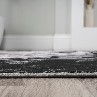 Black and Ivory Abstract Marbled Runner Rug
