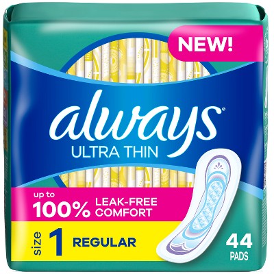 Always Ultra Thin Pads Size 1 Regular Absorbency Unscented - 44ct