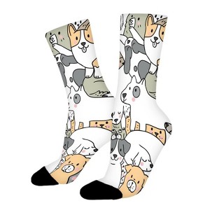 Cute Doodle Dogs Women Printed Crew Socks Funny Funky Socks Soft Polyester Novelty Gifts for Artists Men - 1 of 1