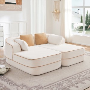 77.2" Teddy Fabric No Assembly  32D High Density sponge Boneless Sofa,Fluffy Comfy Couch with double Chaises,Sleeper sofa for Living Room,White - 1 of 4