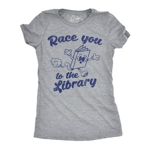 Womens Funny T Shirts Race You To The Library Sarcastic Book Graphic Novelty Tee For Ladies - Crazy Dog Women's T Shirt - 1 of 4