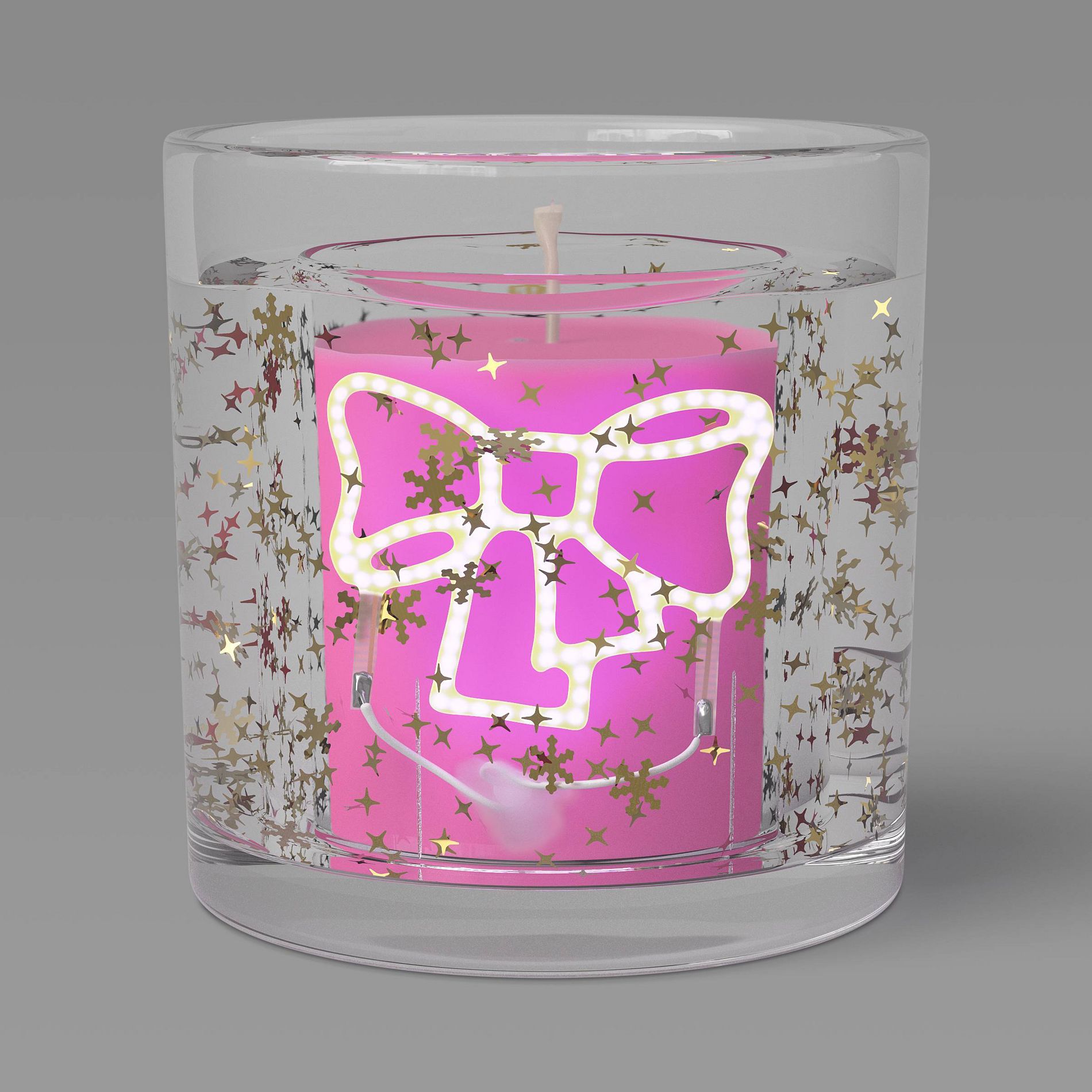 Christmas Gel LED Bow Candle Sugared Pink Peppermint - Wondershop™
