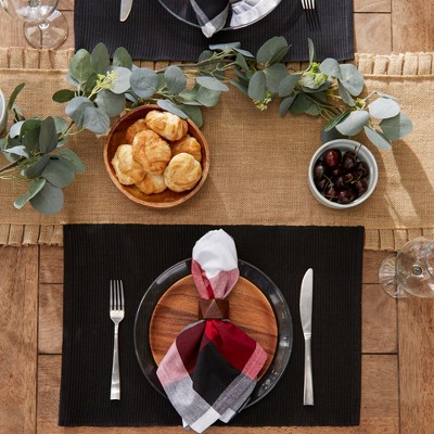Black Ribbed Cotton Rectangular Placemats, Set of 6