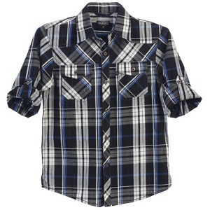 Gioberti Boy's Long Sleeve Roll Up Plaid Checked Shirt - 1 of 3