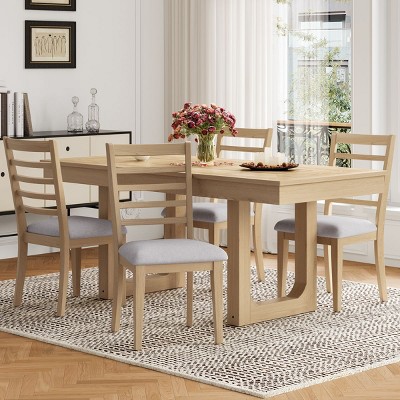 Solid Wood Farmhouse Dining Chairs Set of 4,Upholstered Ladder Back Armless Chairs for Kitchen & Dining Room–The Pop Home