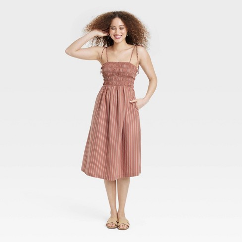 Women's Midi Slip Dress - A New Day™ Brown Striped 3x : Target