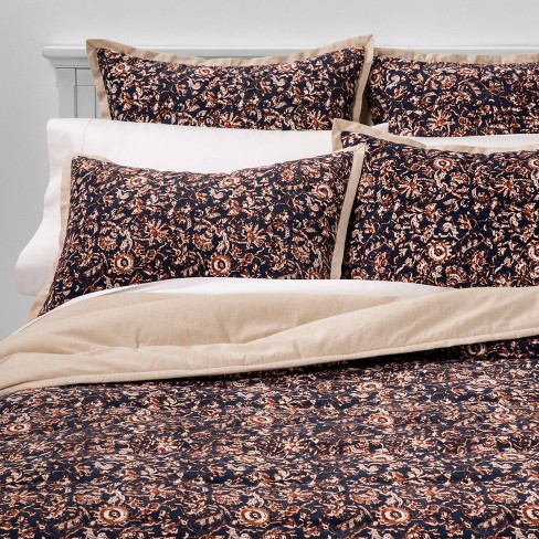 Full Queen Floral Print Velvet Tufted Quilt Navy Threshold Target