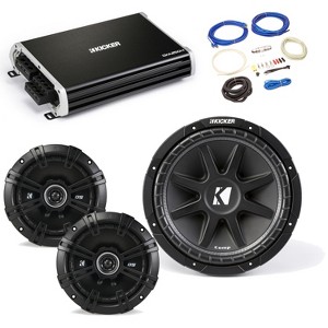 Kicker 43C124 12” Comp Subwoofer, 43DSC6504 6.5” DS-Series Speakers with 43DXA2504 DX-Series Amplifier and wire kit - 1 of 4