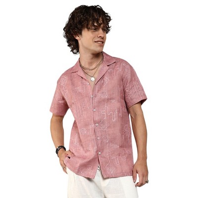 Campus Sutra Men Men's Rouge Pink Embroidered Lined Shirt