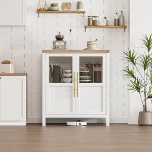 29" Large Buffet Sideboard Cabinet with 2 Glass Doors and Shelves, Modern Farmhouse Storage Cabinet Table for Kitchen Dining Room, Living Room - 1 of 4