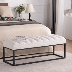 CAVINAS 53.54"W Rectangle PU Ottoman Bench,Metal Base Upholstered Bench,Upholstery Benches for Living Room & Bedroom - 1 of 4
