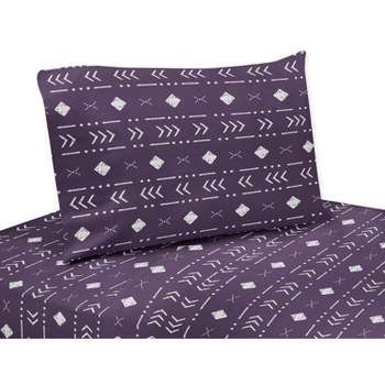 Sweet Jojo Designs Gender Neutral Unisex Kids Twin Sheet Set Boho Geometric Purple and White 3pc