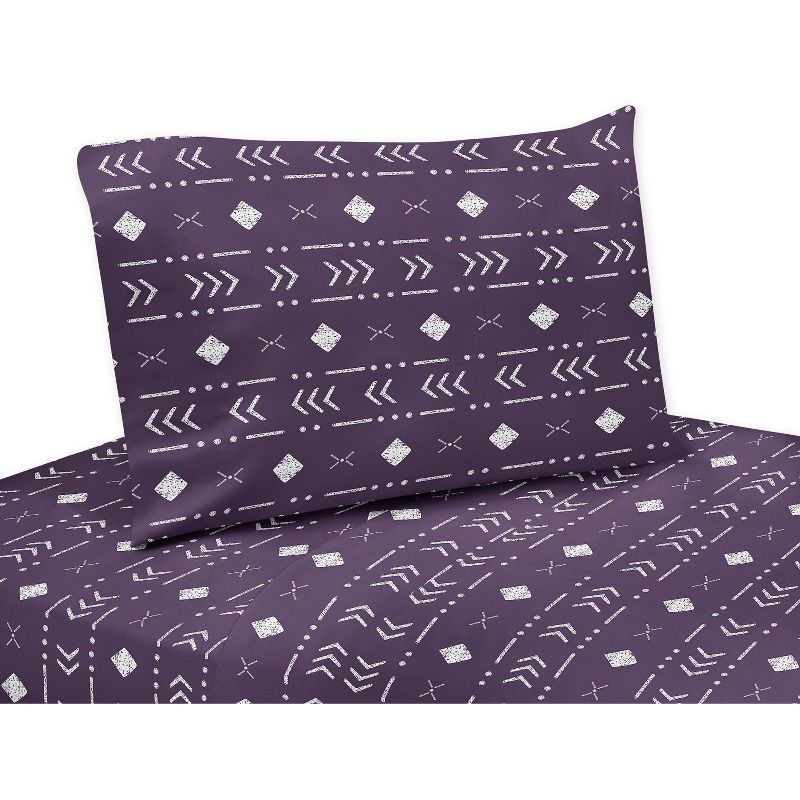 Sweet Jojo Designs Gender Neutral Unisex Kids Twin Sheet Set Boho Geometric Purple and White 3pc, 1 of 7