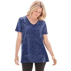Woman Within Perfect Printed Short-Sleeve V-Neck Tee - 1 of 4