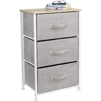 Beige 3-Drawer Compact Nightstand with Smooth Tabletop