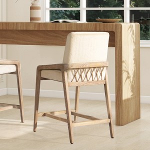 Jennifer Taylor Home Arizona 25.5" Solid Ash Wood Upholstered Counter Stool with Rope Detail, Crème de la Crème White Faux Fur - 1 of 4