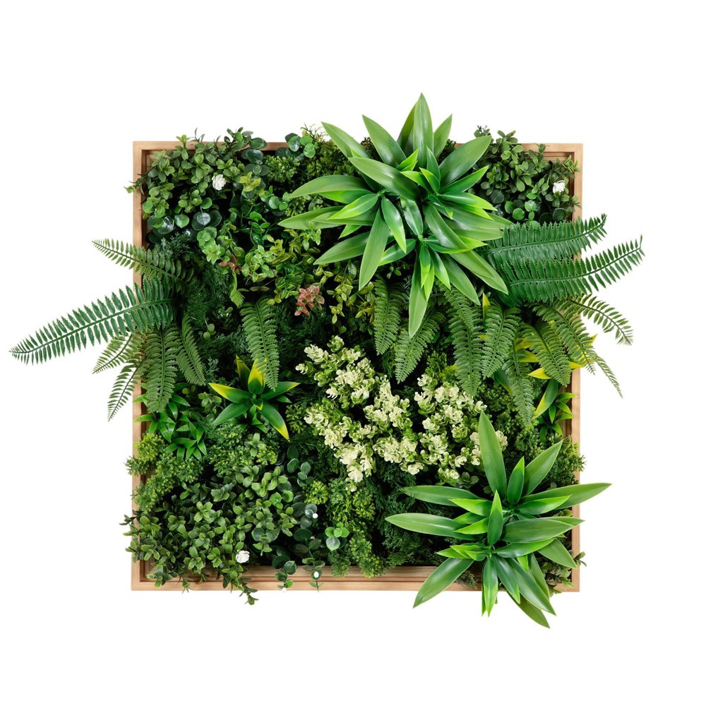 Nearly Natural 20"x20" UV Resistant Queensland Rainforest Artificial Living Wall Art Panel Green
