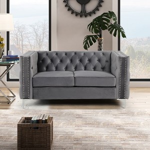 Modern 61 in.  Deep Dutch Velvet 2-Seater Loveseat with Iron Legs - Morden Fort - 1 of 4
