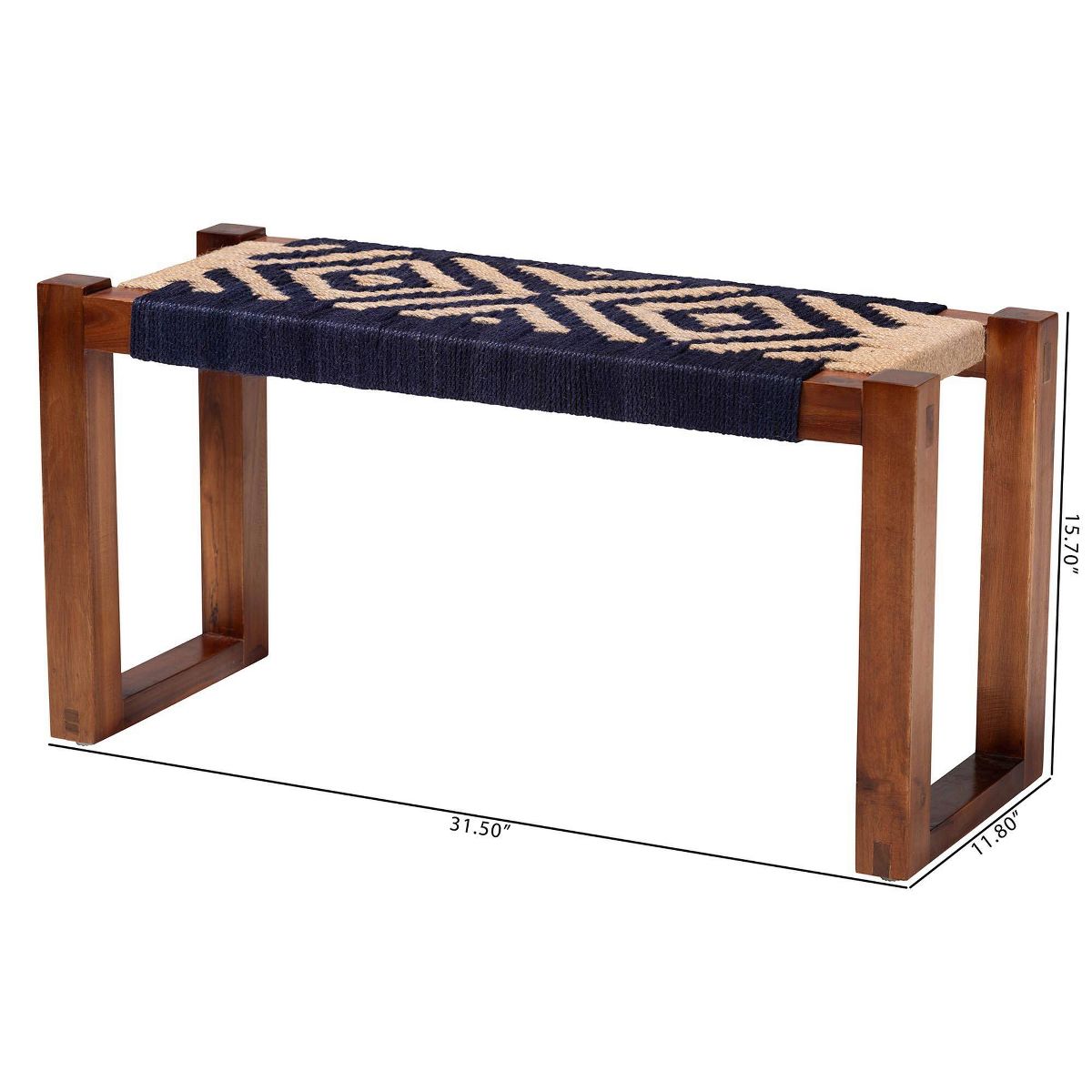 bali & pari Prunella Two Tone Seagrass and Acacia Wood Accent Bench Navy Blue/Brown/Natural Brown: Rectangular, Spot Clean, No Assembly Required - thumbnail 8