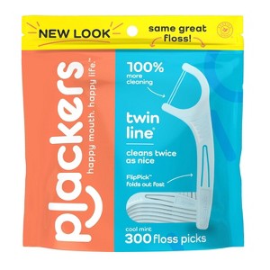 Plackers Twin-Line Dental Flossers, Cool Mint Flavor, 2X The Clean, 300 Count - 1 of 3