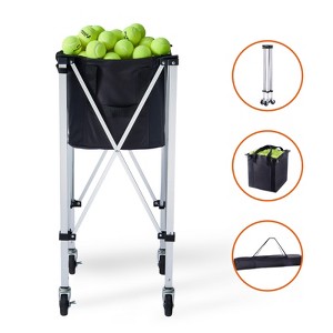 VEVOR Foldable Tennis Ball Hopper, Holds 150 Tennis Balls, Lightweight Aluminum Alloy Tennis Ball Basket Cart with Wheels, Black+Silver - 1 of 4