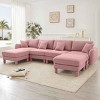 U-Shape Sectional Sofa with 2 Ottomans, 4-Seater Sofa with Armrests and Cylindrical Legs, Boucle Fabric Couch with Cushion-Coolbibila - 2 of 4