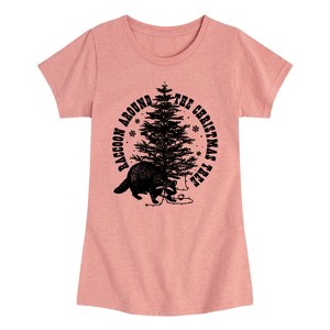 Girls' - Instant Message - Raccoon Around The Christmas Tree Fitted Short Sleeve Graphic T-Shirt - 1 of 4