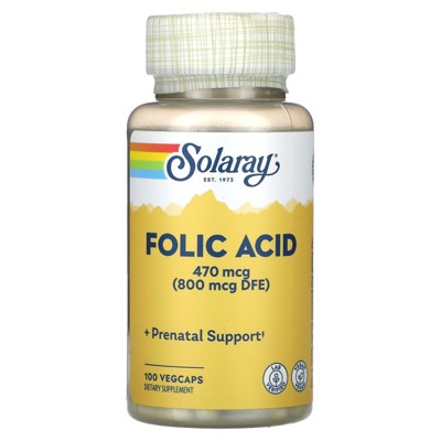 Solaray Folic Acid, 470 mcg, 100 VegCaps