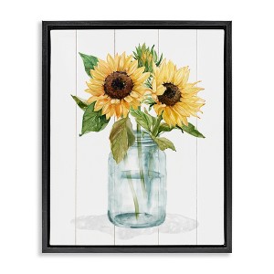 Stupell Industries Yellow Sunflowers Country jar Floating Frame Canvas Art, Black, 25" x 31" - 1 of 4