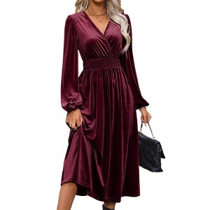 Coolmee Women's Long Sleeve V Neck Holiday Cocktail Party Wrap Waist Maxi Dress - 1 of 4