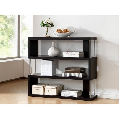 38.5" Dark Brown Faux Wood Modern Three Shelf Bookcase