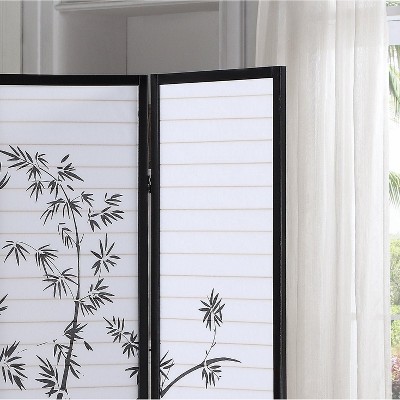 Black Bamboo Print 4-Panel Shoji Room Divider