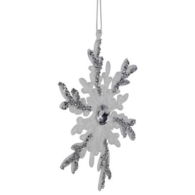 Set of 4 White and Silver Glitter Snowflake Ornaments